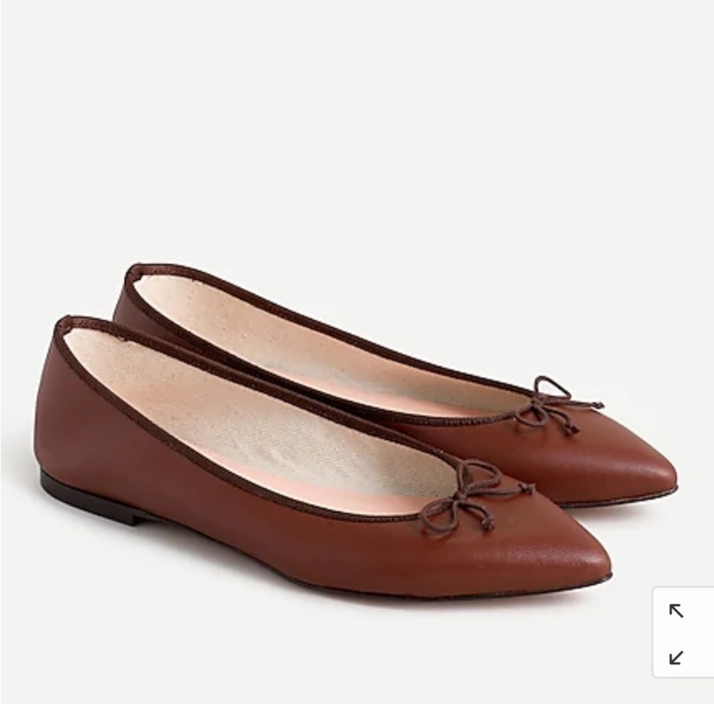 J. Crew Brown Leather Pointed-Toe Ballet Flats